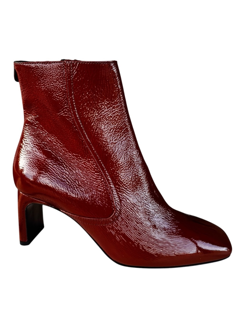 NWT LABUCQ Italy Crinkled Patent Leather Square Toe Ankle Booties Size 38 | US8